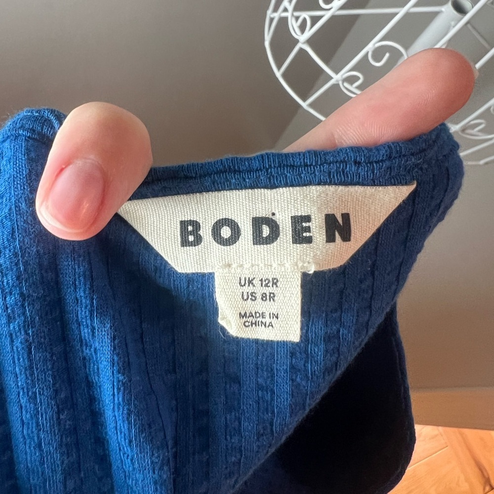 Boden Seersucker Jersey Tea Dress Cobalt Blue Cap Sleeve Knee Length Dress 8R - Picture 6 of 6
